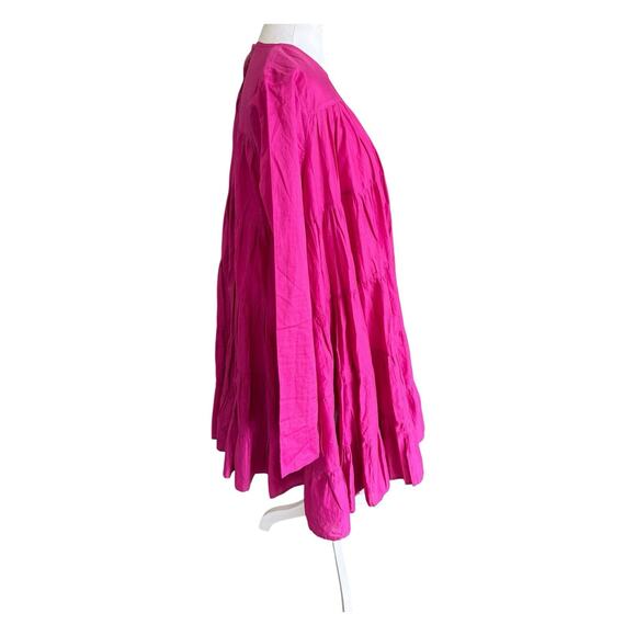 Merlette Soliman Dress Fuchsia Small Tiered Swing Mini Pima Cotton - Picture 6 of 12